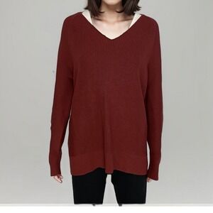 Athleta‎ Hanover Knit Sweater Women Sz S Dark Red Merino Wool Blend